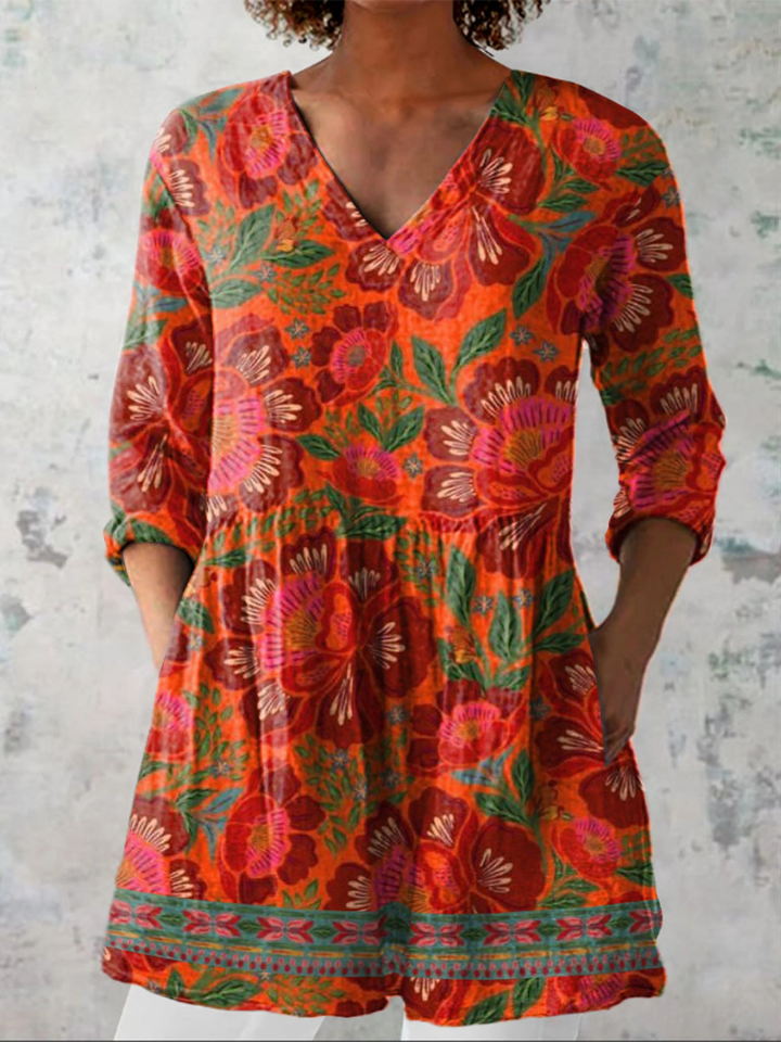 Blusa Lunga 'Mattino a Brera' | Scollo a V e Maniche a 3/4