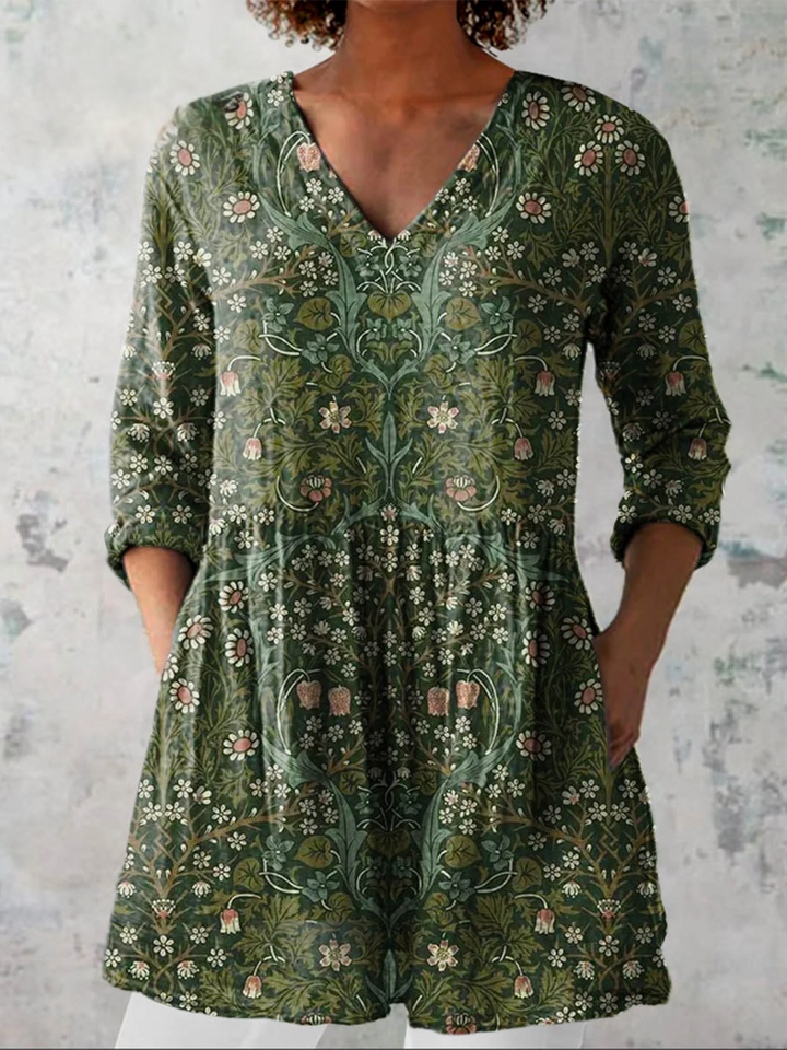 Blusa Lunga 'Mattino a Brera' | Scollo a V e Maniche a 3/4