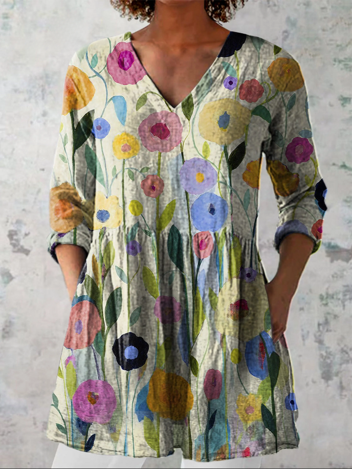Blusa Lunga 'Mattino a Brera' | Scollo a V e Maniche a 3/4