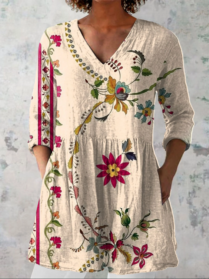 Blusa Lunga 'Mattino a Brera' | Scollo a V e Maniche a 3/4